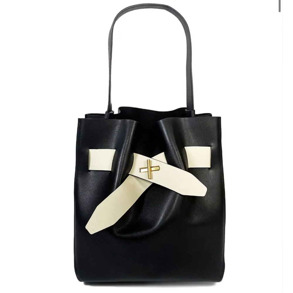 ZAC Zac Posen Brigette Belted Shoppers Tote Bucket Bag Leather Black Designer